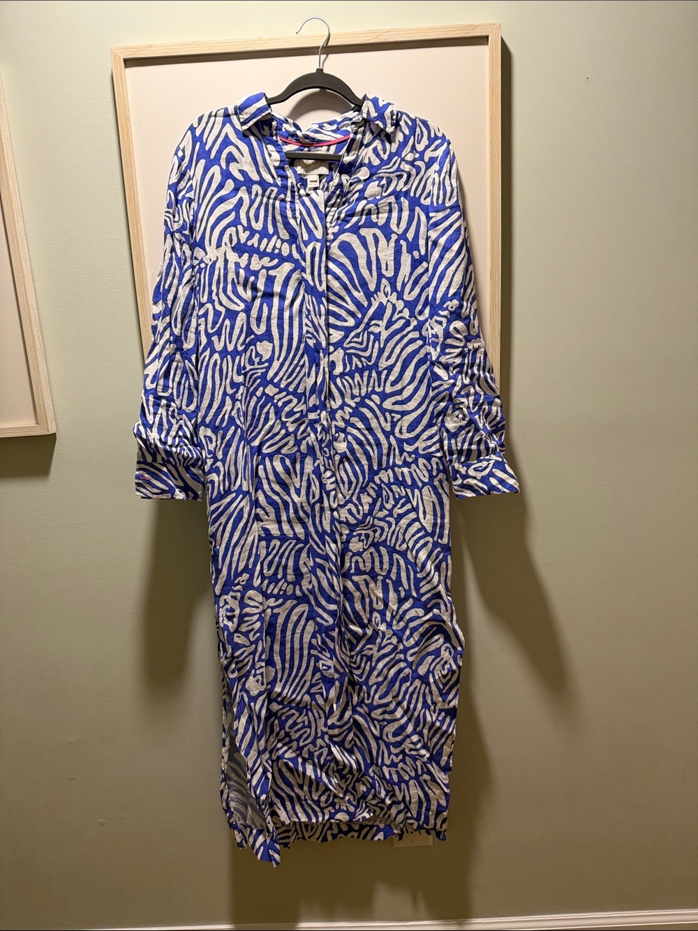 Lilly Pulitzer Royal Blue and White Printed Long Sleeve Shirt Dress size 6